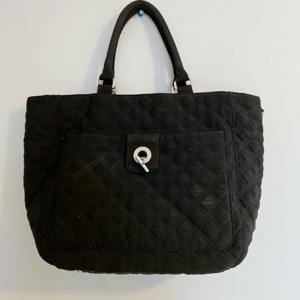 Vera Bradley Black Microfiber Convertible Tote Crossbody Purse Bag